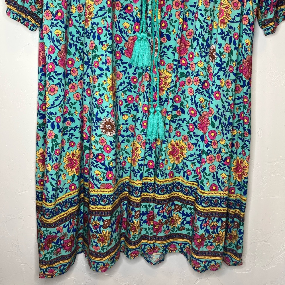 R VIVIMOS Bohemian Floral Midi Dress in Teal Size L - Picture 6 of 10